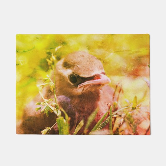 Gele cedar Waxing Fledgling Bird Abstract Deurmat (Voorkant)