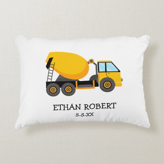 Gele Cement Construction Truck Custom Little Boy Accent Kussen (Voorkant)