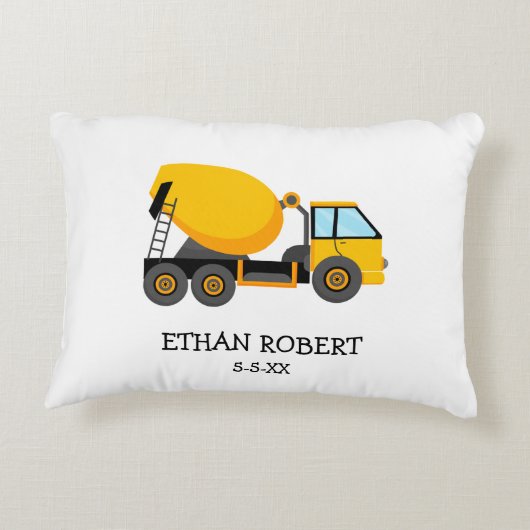 Gele Cement Construction Truck Custom Little Boy Accent Kussen (Achterkant)