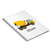 Gele cementmixer Construction Truck Custom Name Notitieboek (Rechterzijde)