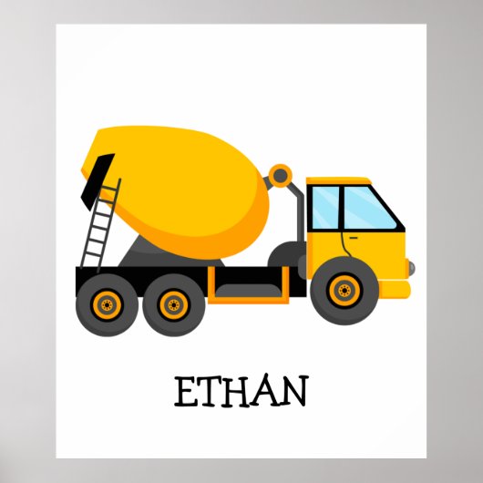 Gele cementmixer Construction Truck Custom Poster (Voorkant)