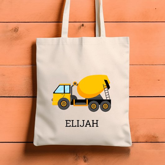 Gele cementmixer Kinder gepersonaliseerde construc Tote Bag