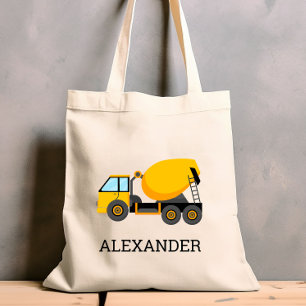 Gele cementmixer Kinder gepersonaliseerde construc Tote Bag