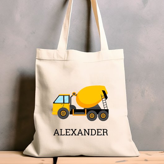 Gele cementmixer Kinder gepersonaliseerde construc Tote Bag