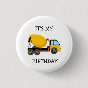 Gele cementwagen kind verjaardagsfeestje ronde button 3,2 cm