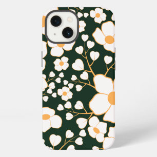 Gele Centrische Witte Bloemen & Groene Achtergrond iPhone 13 Hoesje