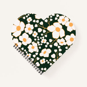 Gele Centrische Witte Bloemen & Groene Achtergrond Notitieboek