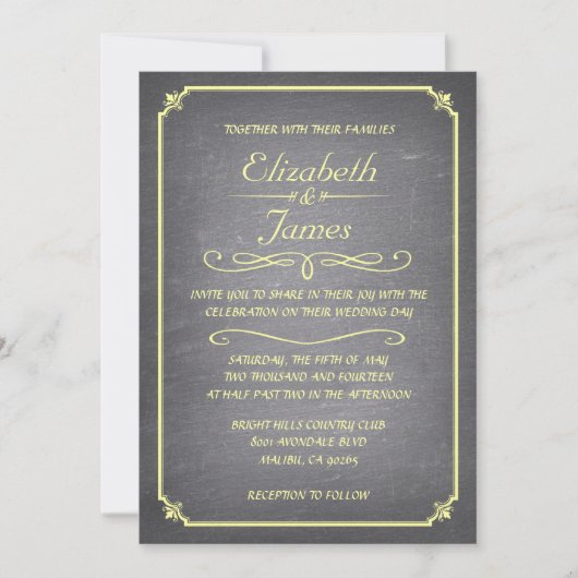 Gele Chalkboard Wedding Invitations Kaart (Voorkant)