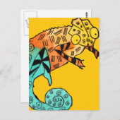 Gele chameleon reptile art doedle illustratie briefkaart (Voorkant / Achterkant)
