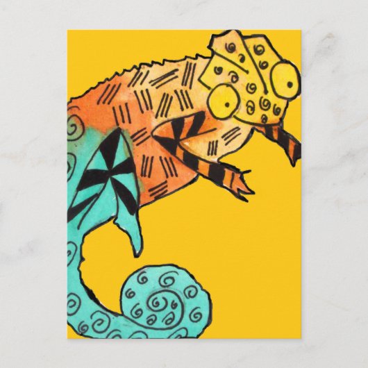 Gele chameleon reptile art doedle illustratie briefkaart (Voorkant)