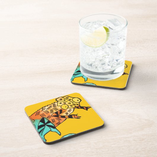 Gele chameleon reptile art doedle illustratie drankjes onderzetter (Rechterzijde)