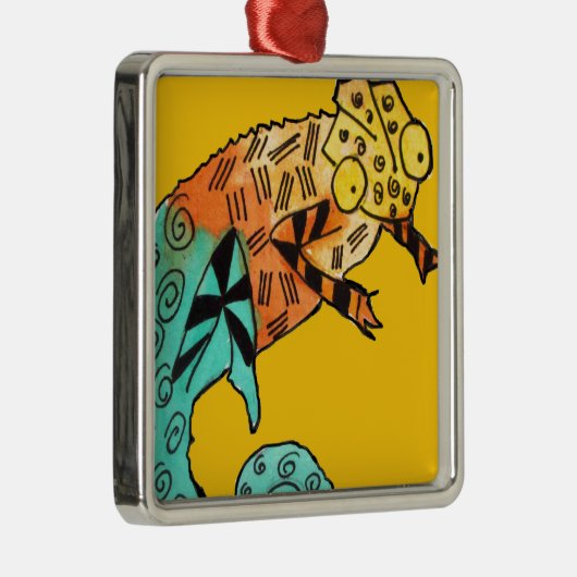 Gele chameleon reptile art doedle illustratie metalen ornament (Rechts)