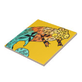 Gele chameleon reptile art doedle illustratie tegeltje (Zijkant)