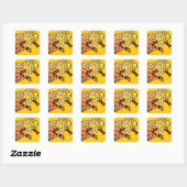 Gele chameleon reptile art doedle illustratie vierkante sticker (Vel)
