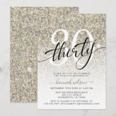 Gele Champagne Glitter 30th Birthday Party Kaart (Voorkant / Achterkant)