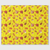 Gele champignons, bladeren naadloos inpakpapier (Vlak)