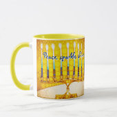 Gele Chanoeka Menorah Peace Sparkle Shine Script Mok (Links)