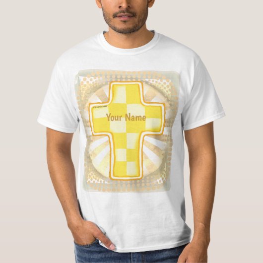 Gele Check Christelijk Kruis T-shirt (Voorkant)
