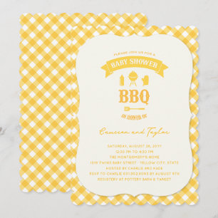 Gele Checks BBQ Neutrale Baby Shower Zomerfeestje Kaart