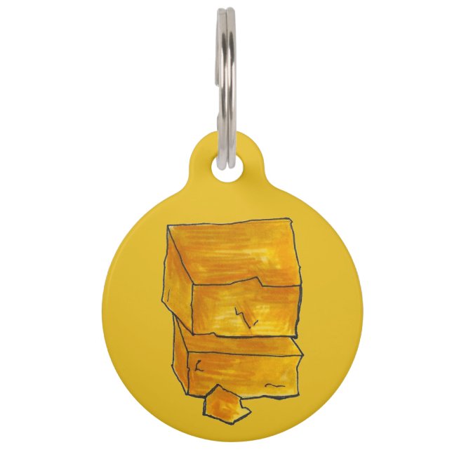 Gele Cheddar Cheese Wedge Foodie Huisdierpenning (Voorkant)