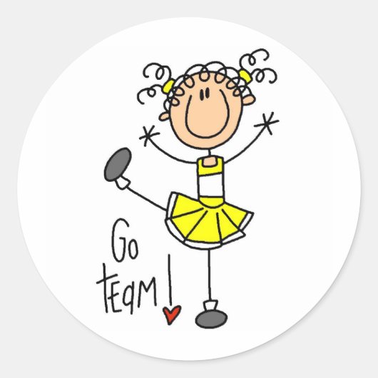 Gele Cheerleader Ronde Sticker (Voorkant)