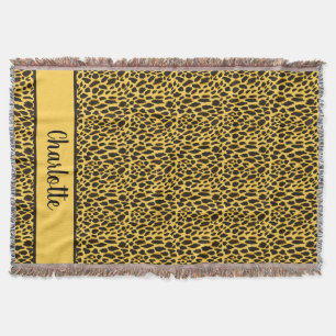 Gele cheetahprint met zwarte stippen en eigen naam deken