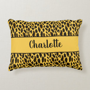 Gele cheetaprint met zwarte stippen en aangepaste accent kussen