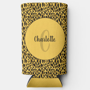 Gele cheetaprint met zwarte stippen en aangepaste seltzer blikjeskoeler