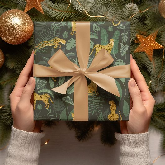 Gele cheeta's Wilde Oerwoud Tropisch Groene Plante Cadeaupapier