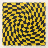 Gele cheques met zwarte kringloop gecontroleerd glazen onderzetter (Voorkant)