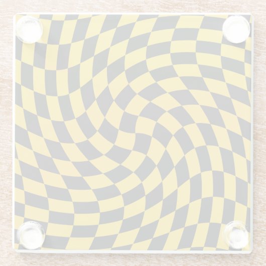 Gele cheques met zwarte kringloop gecontroleerd glazen onderzetter (Achterkant)