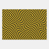 Gele cheques met zwarte kringloop gecontroleerd inpakpapier vel (Voorkant)