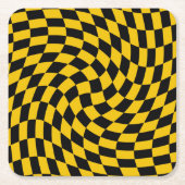 Gele cheques met zwarte kringloop gecontroleerd kartonnen onderzetters (Voorkant)