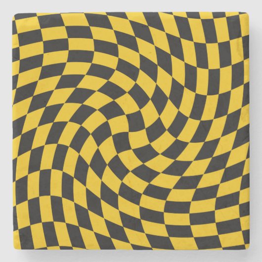 Gele cheques met zwarte kringloop gecontroleerd stenen onderzetter (Voorkant)