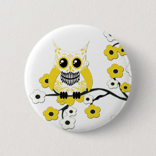 Gele Cherry Blossom Owl Button