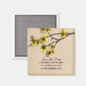 Gele  Cherry Blossom Save the Date Magneet (Voorkant / Achterkant)