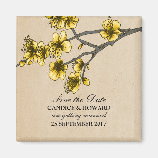 Gele  Cherry Blossom Save the Date Magneet