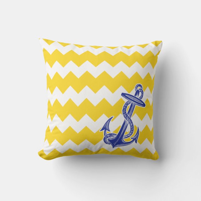 Gele Chevron Blue Anchor Pillow Kussen (Voorkant)
