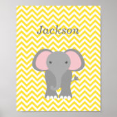 Gele Chevron Elephant Personalized Nursery Decor Poster (Voorkant)