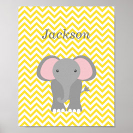 Gele Chevron Elephant Personalized Nursery Decor Poster