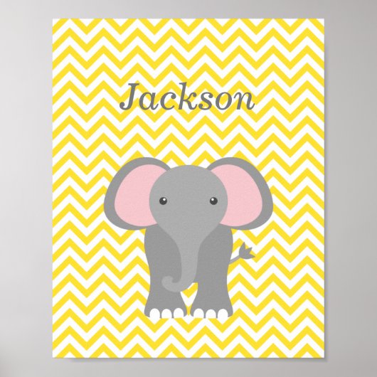 Gele Chevron Elephant Personalized Nursery Decor Poster (Voorkant)