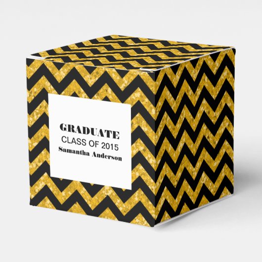 Gele Chevron Glitter Afstuderen Favor Boxes Bedankdoosjes (Voorkant Zijde)