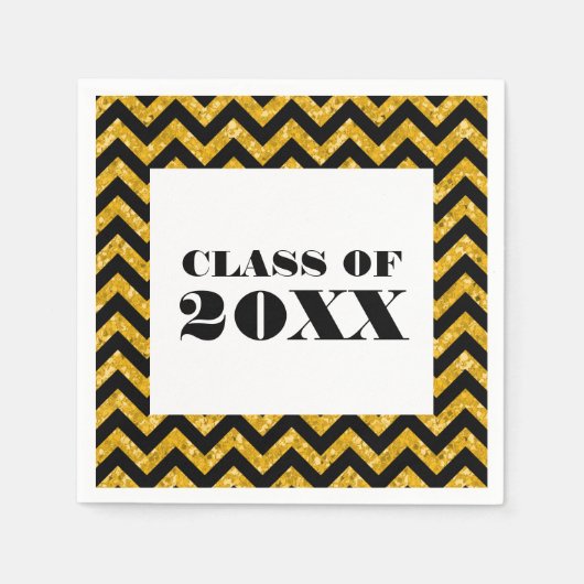 Gele Chevron Glitter Afstuderen Paper Napkins Servetten (Voorkant)