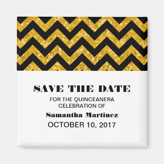 Gele Chevron Glitter Quinceañera Magnet (Voorkant)