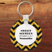 Gele Chevron Glitter Sweet 16 Sleutelhanger (Voorkant)