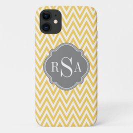 Gele Chevron Gray Monogram Initiaal Letters Case-Mate iPhone Case