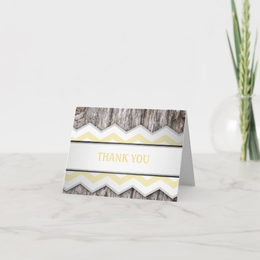 Gele Chevron & Houten Rustieke Bedankkaarten Bedankkaart (Voorkant)