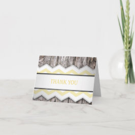 Gele Chevron & Houten Rustieke Dankkaarten Bedankkaart