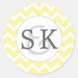 Gele Chevron Monogram Bruiloft envelop afdichtinge Ronde Sticker