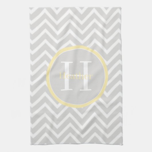 Gele Chevron Monogram Kitchen Towel Theedoek (Verticaal)